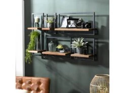 ALIDA - Étagère Murale 'L' 1 Plateau Teck Recyclé Marron Structure Métal Noir -Deco.fr Soldes Boutique etagere 14652749