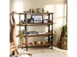 ALIDA - Étagère 4 Niveaux Open Space En Teck Recyclé Coins Arrondis