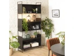 DALY - Étagère 5 Niches 5 Niveaux Noire Piètement Métal