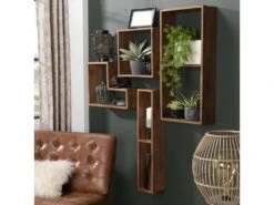 ALIDA - Étagère Murale Rectangulaire Marron 2 Niches Bois Teck Recyclé -Deco.fr Soldes Boutique etagere 14653001