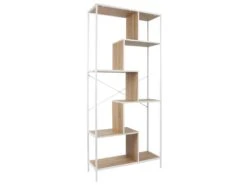 ENDIS - Etagère 6 Niveaux Aspect Bois Et Métal Blanc