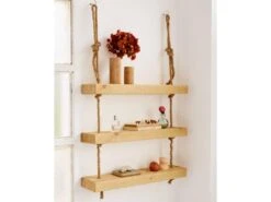 Etagère Suspendue En Bois De Couleur Naturelle 3 étages 100 Cm 8 Etagère Suspendue En Bois De Couleur Naturelle 3 étages 100 Cm -Deco.fr Soldes Boutique etagere 22183009