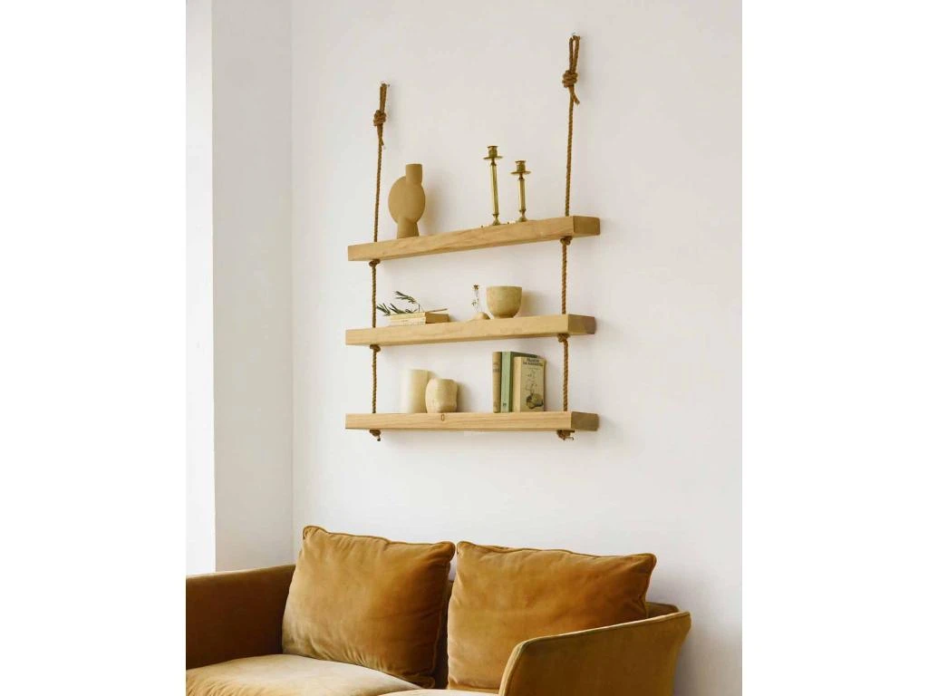 Etagère Suspendue En Bois De Couleur Naturelle 3 étages 100 Cm 4 Etagère Suspendue En Bois De Couleur Naturelle 3 étages 100 Cm – Image 4