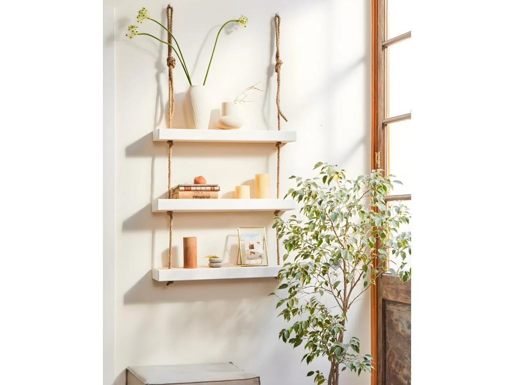 Etagère Suspendue Avec Corde De Chanvre Couleur Blanc Nordique 100 Cm 2 Etagère Suspendue Avec Corde De Chanvre Couleur Blanc Nordique 100 Cm – Image 2