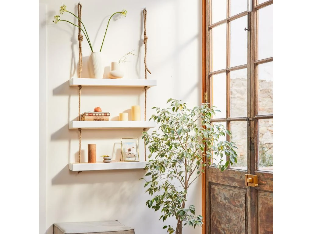 Etagère Suspendue Avec Corde De Chanvre Couleur Blanc Nordique 100 Cm 3 Etagère Suspendue Avec Corde De Chanvre Couleur Blanc Nordique 100 Cm – Image 3