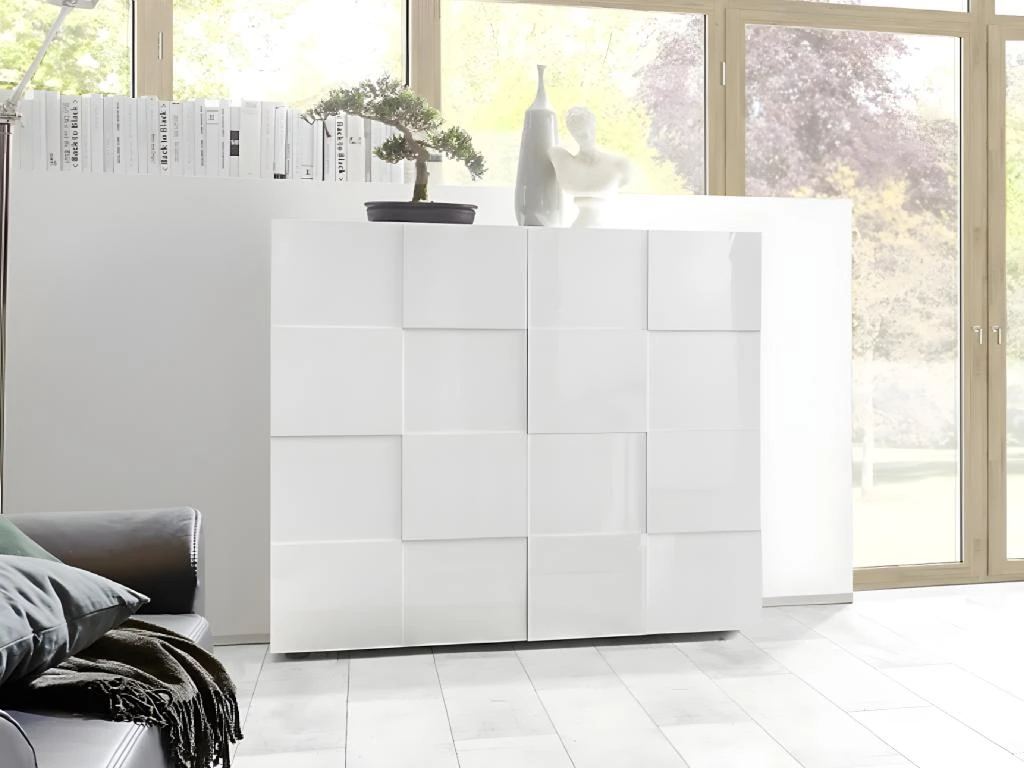 Buffet Haut CALISTO - 2 Portes - Blanc Laqué 1 Buffet Haut CALISTO - 2 Portes - Blanc Laqué