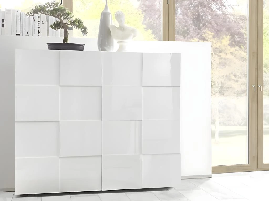 Buffet Haut CALISTO - 2 Portes - Blanc Laqué 2 Buffet Haut CALISTO - 2 Portes - Blanc Laqué – Image 2