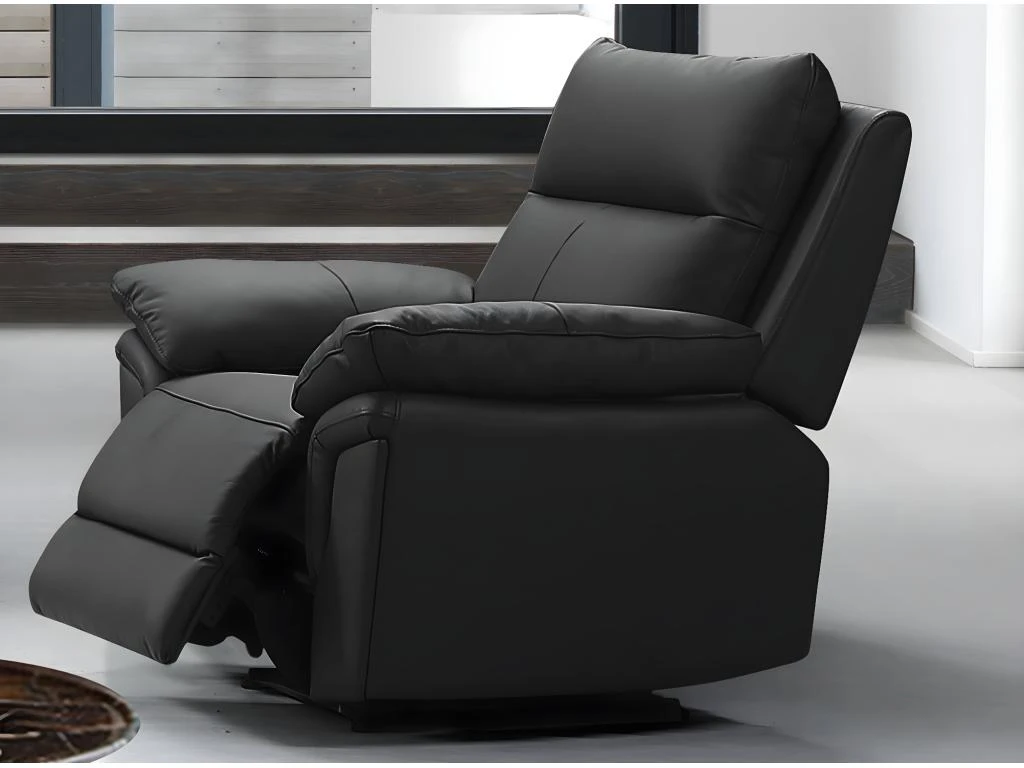 Fauteuil Relax En Cuir De Buffle PAKITA - Noir 2 Fauteuil Relax En Cuir De Buffle PAKITA - Noir – Image 2