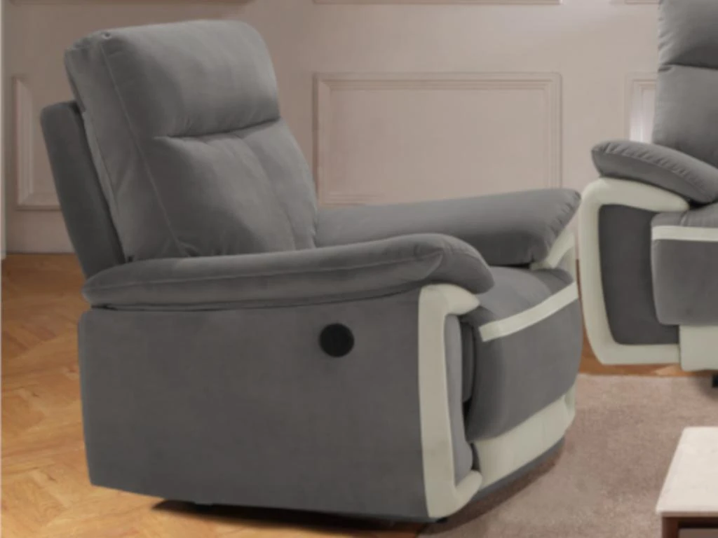 Fauteuil Relax électrique En Velours METTI - Gris Et Bandes écru 2 Fauteuil Relax électrique En Velours METTI - Gris Et Bandes écru – Image 2