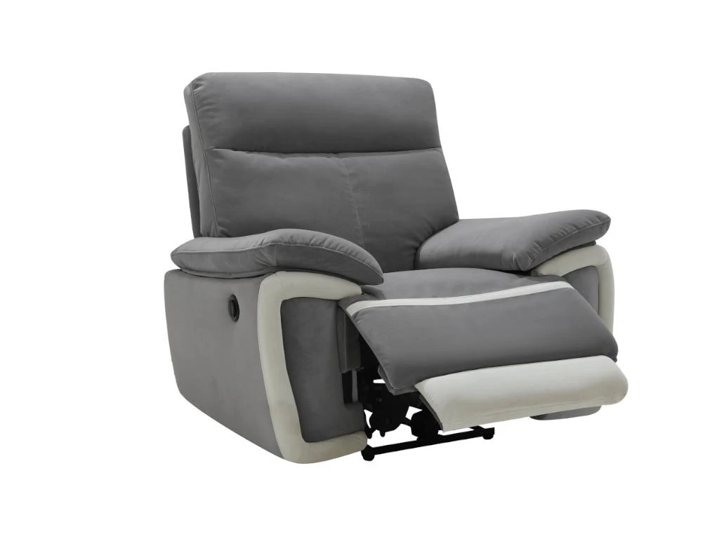 Fauteuil Relax électrique En Velours METTI - Gris Et Bandes écru 5 Fauteuil Relax électrique En Velours METTI - Gris Et Bandes écru – Image 5
