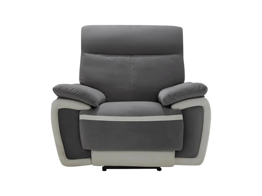 Fauteuil Relax électrique En Velours METTI - Gris Et Bandes écru 3 Fauteuil Relax électrique En Velours METTI - Gris Et Bandes écru – Image 3