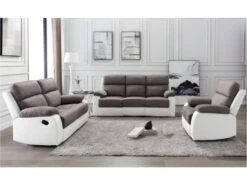 Fauteuil Relax En Microfibre Et Simili TOLZANO - Gris Et Blanc