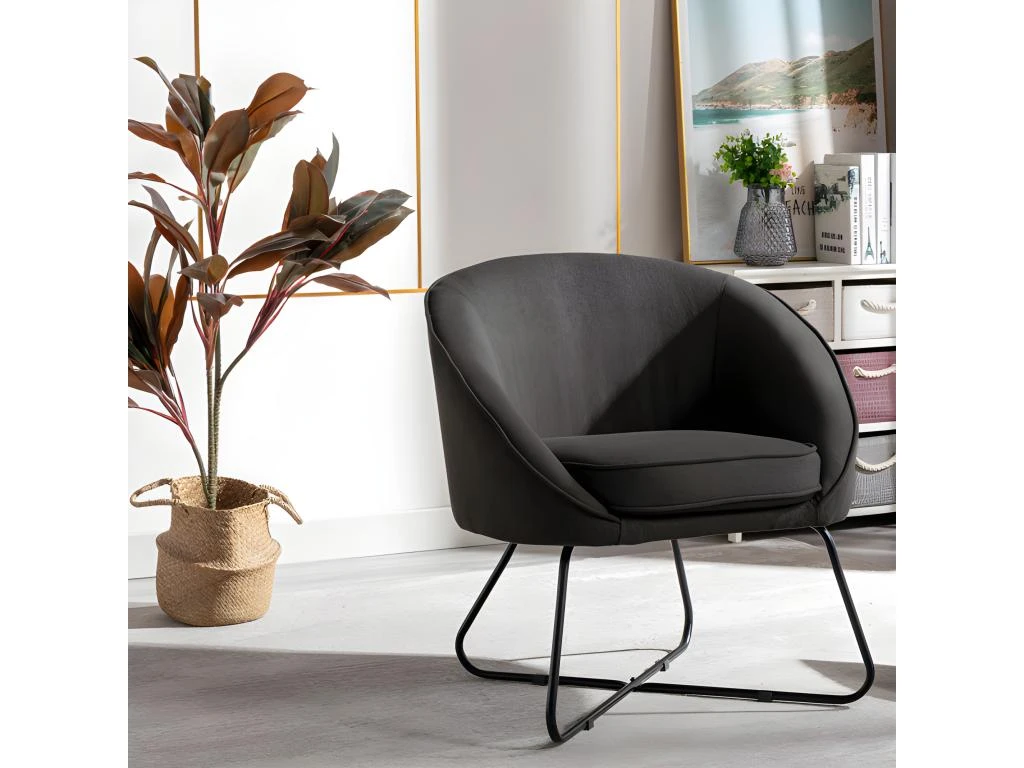 JONAS - Fauteuil Design Tissu Gris Anthracite Pieds Métal Noir 2 JONAS - Fauteuil Design Tissu Gris Anthracite Pieds Métal Noir – Image 2