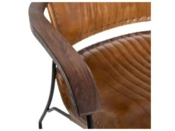 Fauteuil En Métal Noir Et Cuir Cognac Accoudoirs En Bois De Manguier -Deco.fr Soldes Boutique fauteuil 10404027