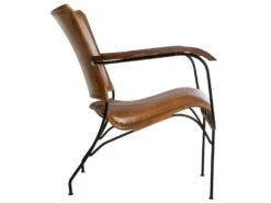 Fauteuil En Métal Noir Et Cuir Cognac Accoudoirs En Bois De Manguier -Deco.fr Soldes Boutique fauteuil 10404033
