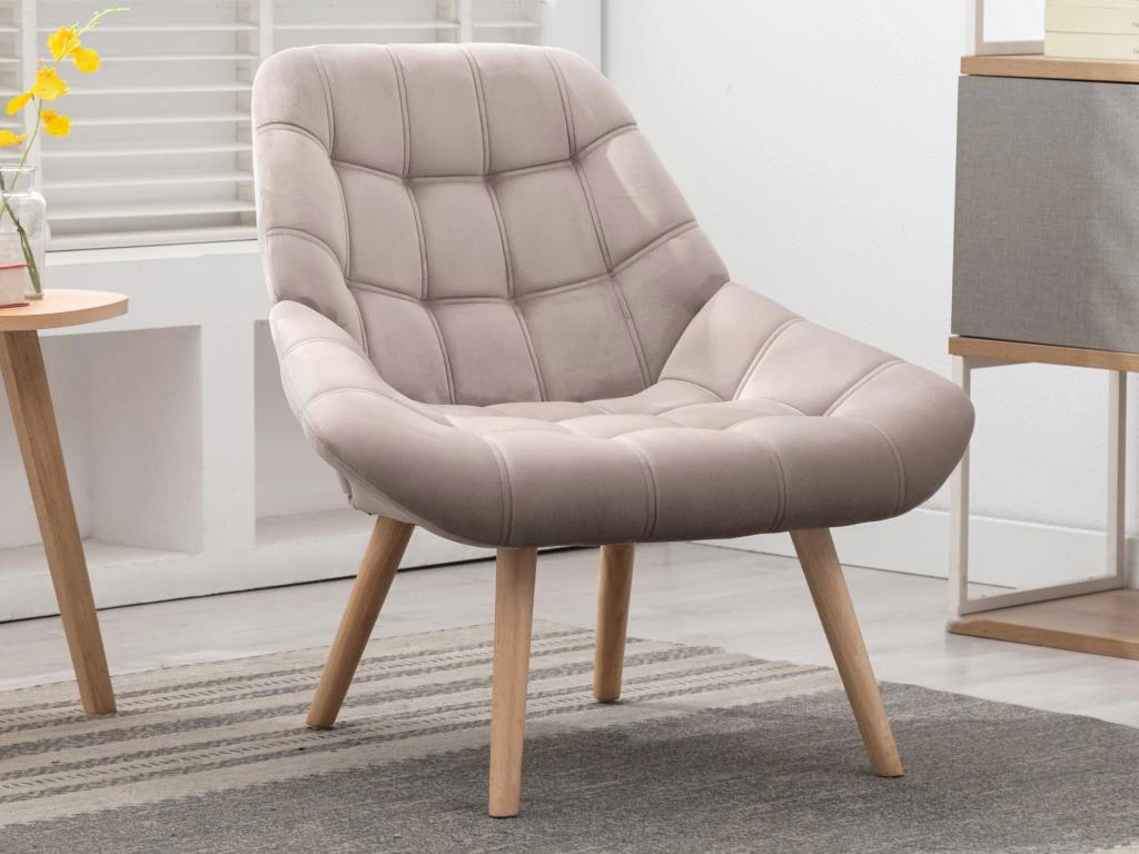 Fauteuil En Velours Beige LUOSTO 1 Fauteuil En Velours Beige LUOSTO