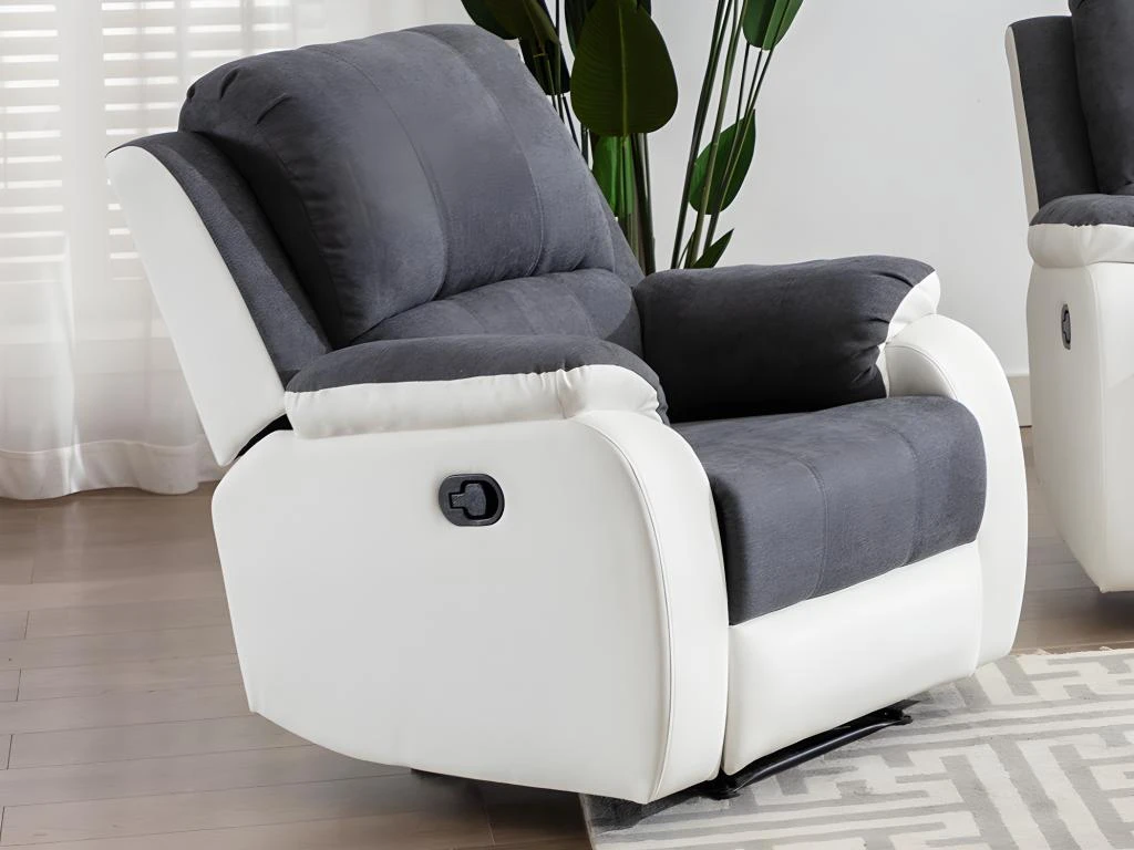 Fauteuil Relax En Microfibre Et Simili Gris Et Blanc BRODY 1 Fauteuil Relax En Microfibre Et Simili Gris Et Blanc BRODY