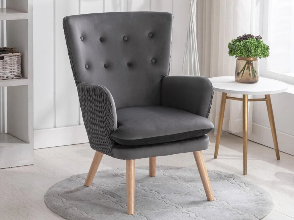 Fauteuil En Velours Gris DOROTEA 1 Fauteuil En Velours Gris DOROTEA