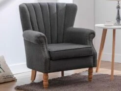 Fauteuil En Tissu Anthracite Finition Cloutée BATOUMI