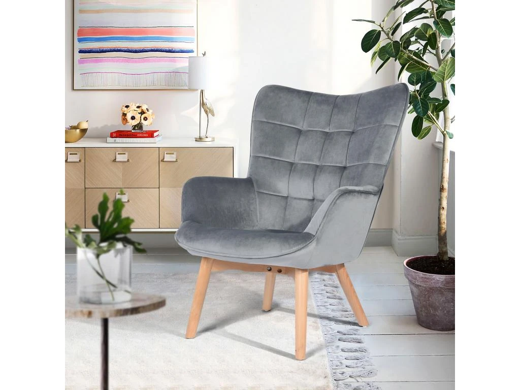 Fauteuil Scandinave Chaise De Canapé De Loisirs Pour Salon Salle à Manger Bureau Avec Un Revêtement En Velours, Accoudoirs Rembourés Et Des Pieds En Bois Massif 2 Fauteuil Scandinave Chaise De Canapé De Loisirs Pour Salon Salle à Manger Bureau Avec Un Revêtement En Velours, Accoudoirs Rembourés Et Des Pieds En Bois Massif – Image 2
