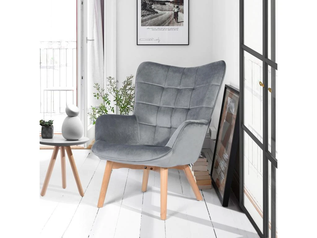 Fauteuil Scandinave Chaise De Canapé De Loisirs Pour Salon Salle à Manger Bureau Avec Un Revêtement En Velours, Accoudoirs Rembourés Et Des Pieds En Bois Massif 3 Fauteuil Scandinave Chaise De Canapé De Loisirs Pour Salon Salle à Manger Bureau Avec Un Revêtement En Velours, Accoudoirs Rembourés Et Des Pieds En Bois Massif – Image 3