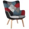 Fauteuil Scandinave Chaise De Canapé De Loisirs Pour Salon Salle à Manger Bureau Avec Un Revêtement En Tissu Patchwork, Accoudoirs Rembourés Et Des Pieds En Bois Massif -Deco.fr Soldes Boutique fauteuil 11509973
