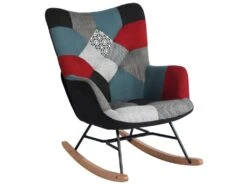 Fauteuil à Bascule Allaitement Scandinave Chaise Loisir Et Repos En Tissu Patchwork Avec Pieds En E' Bois Métal Pour Salon, Chambre, Le Balcon