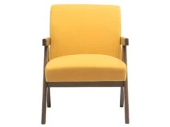 WARREN - Fauteuil Lounge En Tissu Moutarde Et Bois Teinté Noyer Gris -Deco.fr Soldes Boutique fauteuil 11576313
