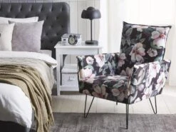 Fauteuil En Tissu à Motif Floral Noir RIBE