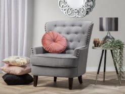 Fauteuil Style Chesterfield En Tissu Gris Clair VIBORG II