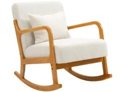 Rocking Chair En Bois Massif Et Bouclettes Blanches