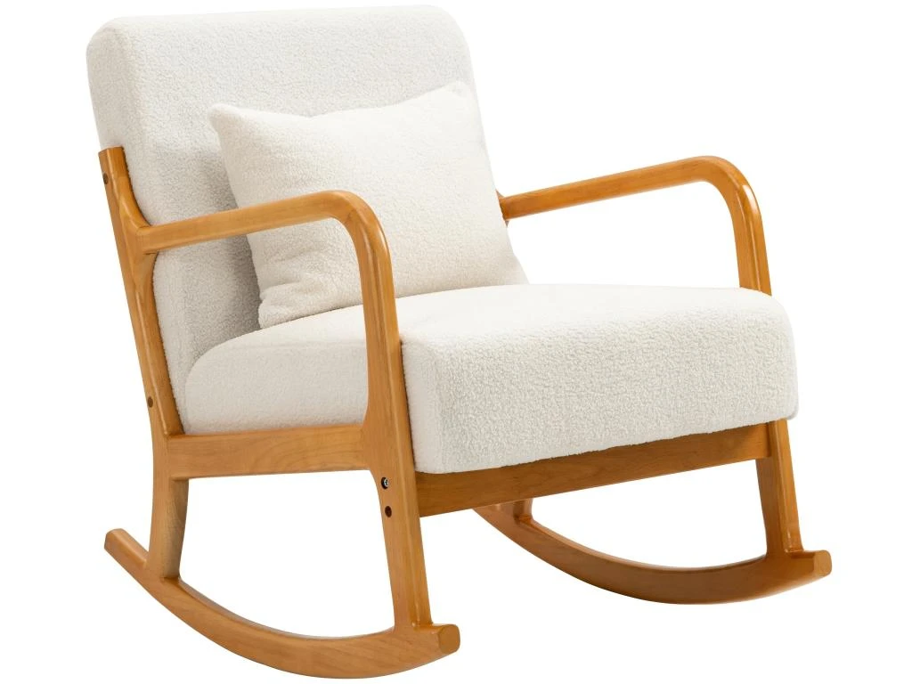 Rocking Chair En Bois Massif Et Bouclettes Blanches 1 Rocking Chair En Bois Massif Et Bouclettes Blanches