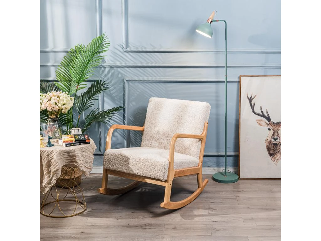Rocking Chair En Bois Massif Et Bouclettes Blanches 2 Rocking Chair En Bois Massif Et Bouclettes Blanches – Image 2