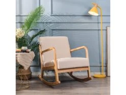 Rocking Chair En Bois Massif Et Tissu Beige -Deco.fr Soldes Boutique fauteuil 12215913