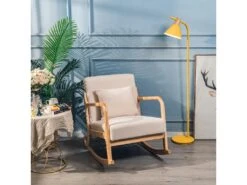 Rocking Chair En Bois Massif Et Tissu Beige -Deco.fr Soldes Boutique fauteuil 12215917