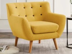 Fauteuil En Tissu Jaune Avec Boutons Gris SERTI II -Deco.fr Soldes Boutique fauteuil 12307545