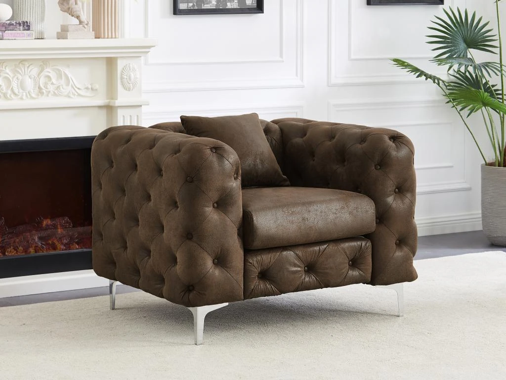 Fauteuil Chesterfield En Microfibre Aspect Cuir Vieilli EDWINA 1 Fauteuil Chesterfield En Microfibre Aspect Cuir Vieilli EDWINA
