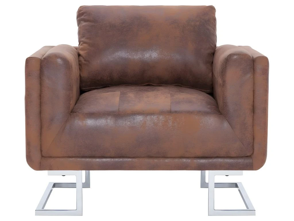 Fauteuil Chaise Siège Lounge Design Club Sofa Salon Cube Marron Synthétique Daim 1102275 3 Fauteuil Chaise Siège Lounge Design Club Sofa Salon Cube Marron Synthétique Daim 1102275 – Image 3