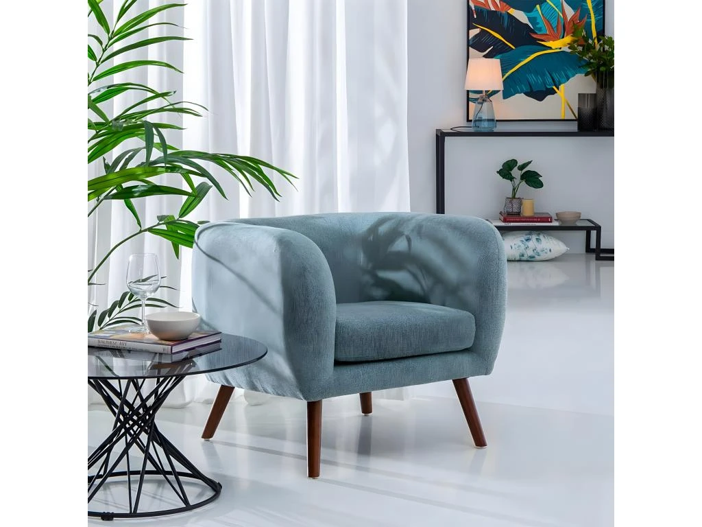 MARVEL - Fauteuil Club Tissu Bleu Clair Pieds Bois 2 MARVEL - Fauteuil Club Tissu Bleu Clair Pieds Bois – Image 2