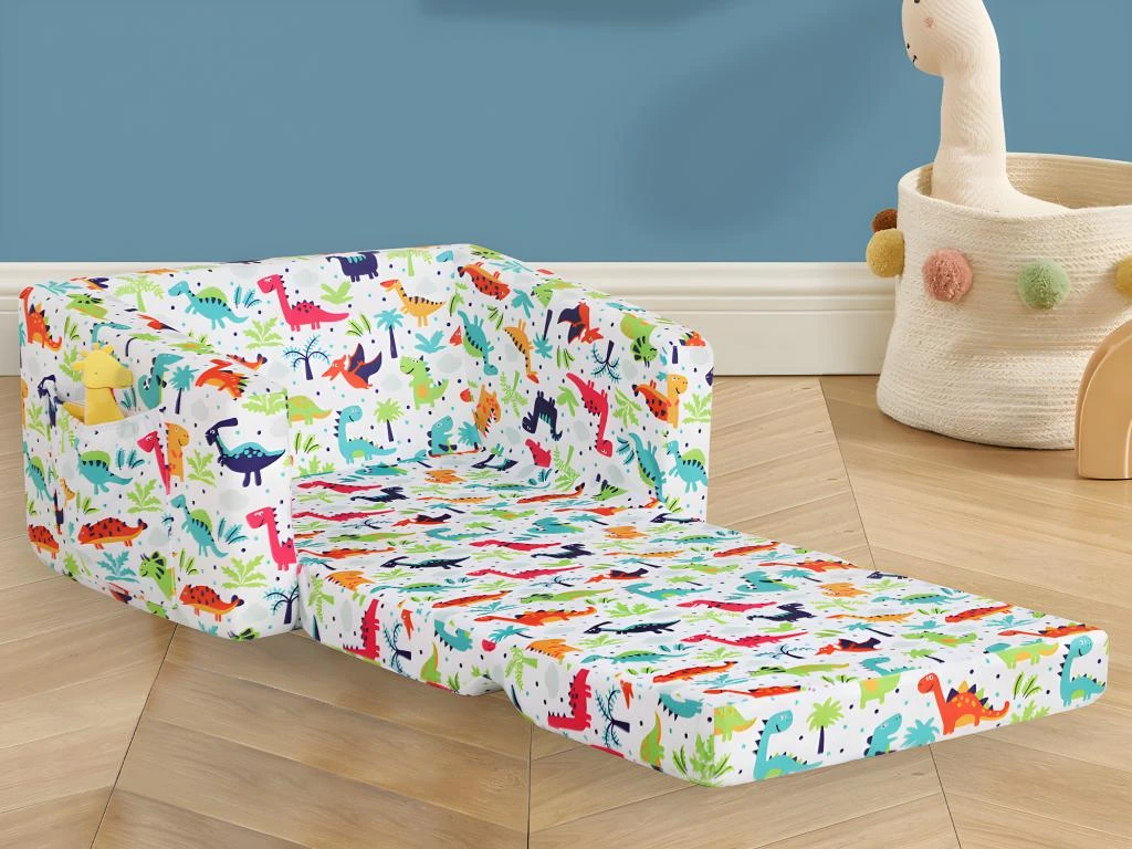 Fauteuil Chauffeuse Pour Enfant En Velours Blanc Motifs Dinosaures ALMAGRO 4 Fauteuil Chauffeuse Pour Enfant En Velours Blanc Motifs Dinosaures ALMAGRO – Image 4