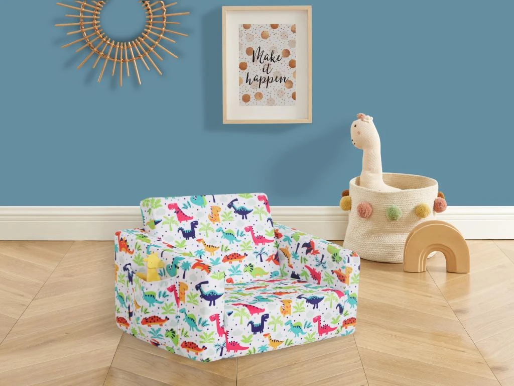 Fauteuil Chauffeuse Pour Enfant En Velours Blanc Motifs Dinosaures ALMAGRO 1 Fauteuil Chauffeuse Pour Enfant En Velours Blanc Motifs Dinosaures ALMAGRO