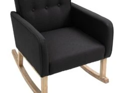 Fauteuil à Bascule Rocking Chair Design Moderne Dossier Capitonné En Tissu Pieds En Bois Tissu Noir FAL101541 -Deco.fr Soldes Boutique fauteuil 12443963