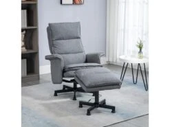 Fauteuil De Massage Avec Repose-pied - Style Néo-rétro - Châssis Acier Noir Aspect Lin Gris