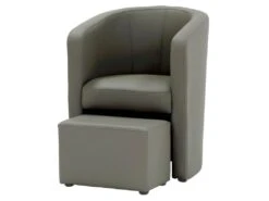 NUNO Fauteuil Cabriolet + Pouf En Simili Taupe - L 59 X P 63 X H 77 Cm