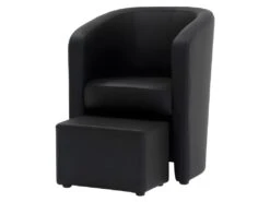 NUNO Fauteuil Cabriolet + Pouf En Simili Noir - L 59 X P 63 X H 77 Cm