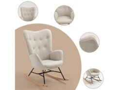 Fauteuil à Bascule Allaitement Scandinave Chaise Loisir Et Repos En Tissu Avec Pieds En E' Bois Métal Pour Salon, Chambre, Massif, Beige, 66x84x97cm 12 Fauteuil à Bascule Allaitement Scandinave Chaise Loisir Et Repos En Tissu Avec Pieds En E' Bois Métal Pour Salon, Chambre, Massif, Beige, 66x84x97cm -Deco.fr Soldes Boutique fauteuil 12737741