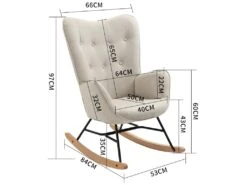 Fauteuil à Bascule Allaitement Scandinave Chaise Loisir Et Repos En Tissu Avec Pieds En E' Bois Métal Pour Salon, Chambre, Massif, Beige, 66x84x97cm 13 Fauteuil à Bascule Allaitement Scandinave Chaise Loisir Et Repos En Tissu Avec Pieds En E' Bois Métal Pour Salon, Chambre, Massif, Beige, 66x84x97cm -Deco.fr Soldes Boutique fauteuil 12737743