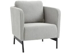 Fauteuil Lounge Style Néo-rétro Piètement Acier Noir Revêtement Velours Cotelé Gris Clair -Deco.fr Soldes Boutique fauteuil 12874811