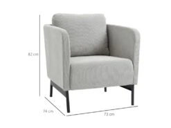 Fauteuil Lounge Style Néo-rétro Piètement Acier Noir Revêtement Velours Cotelé Gris Clair -Deco.fr Soldes Boutique fauteuil 12874813