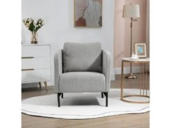 Fauteuil Lounge Style Néo-rétro Piètement Acier Noir Revêtement Velours Cotelé Gris Clair -Deco.fr Soldes Boutique fauteuil 12874815